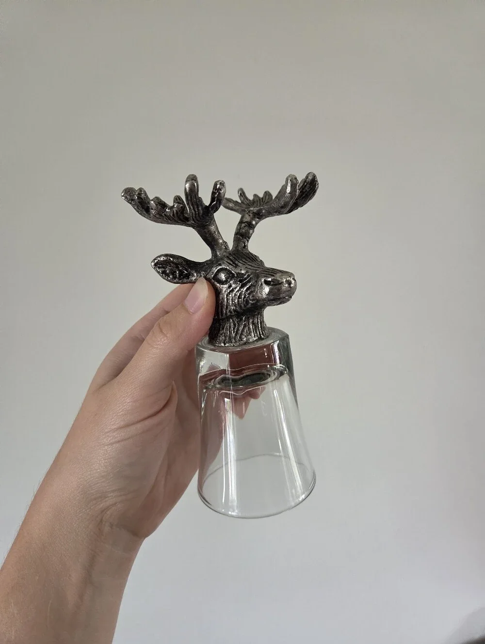 Vintage Pewter Moose Head Antlers Novelty Shot Glass Barware Cabin Decor